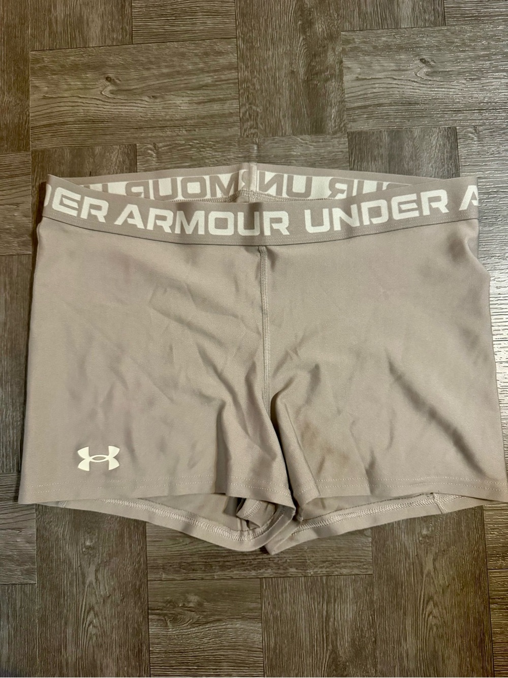 Under Armour Women’s Taupe Bike Shorts with Branded Waistband